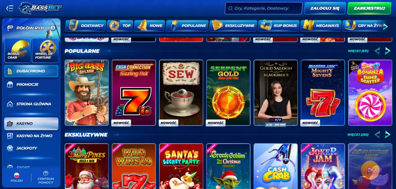 Sekcja gier kasyna Basbet